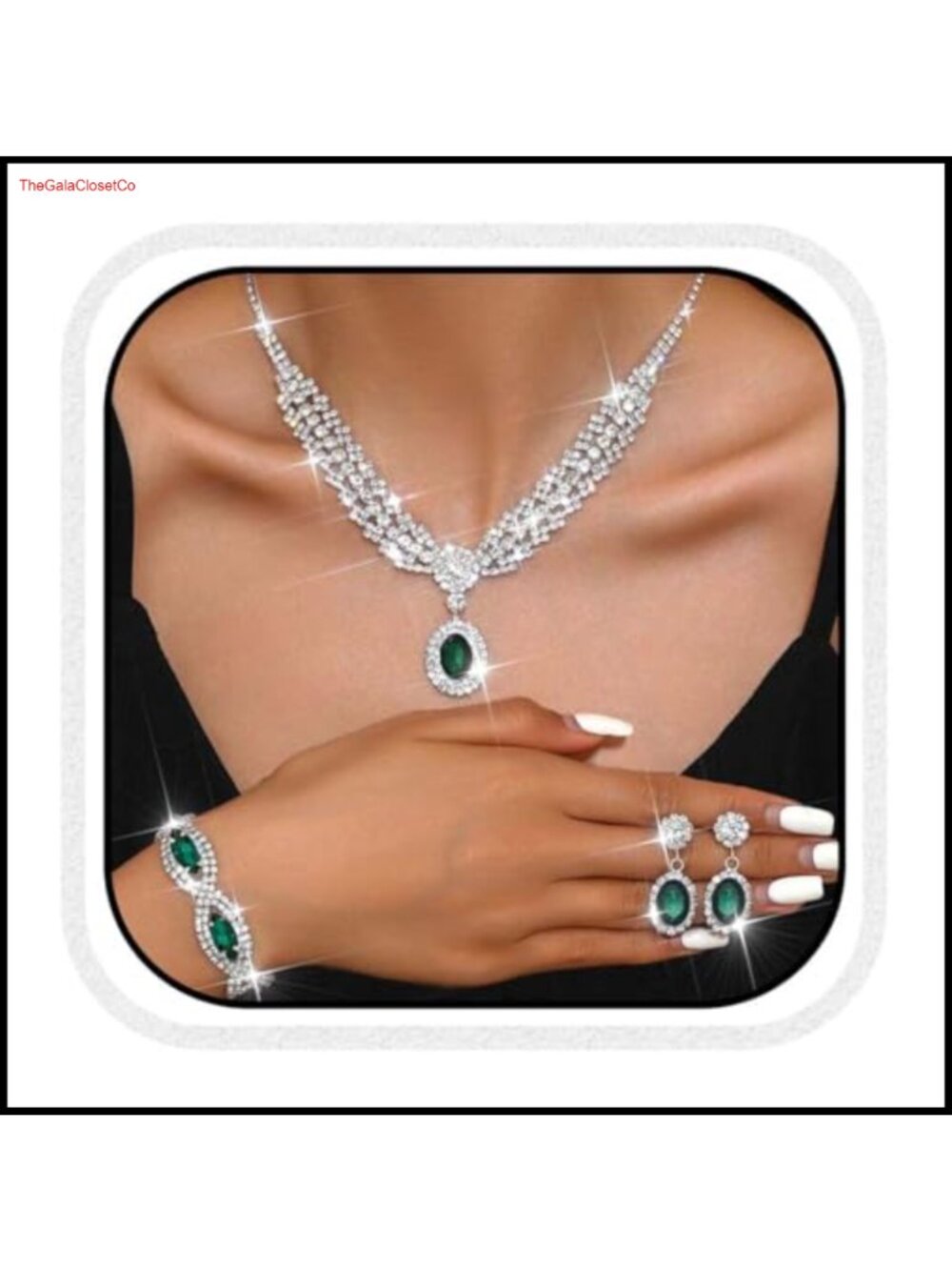 Rhinestone Crystal Necklace Earrings Bracelet Set Bridal Wedding Prom Jewelry